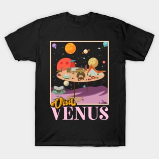 Retro Visit Planet Venus Mid Century Style Space Travel T-Shirt